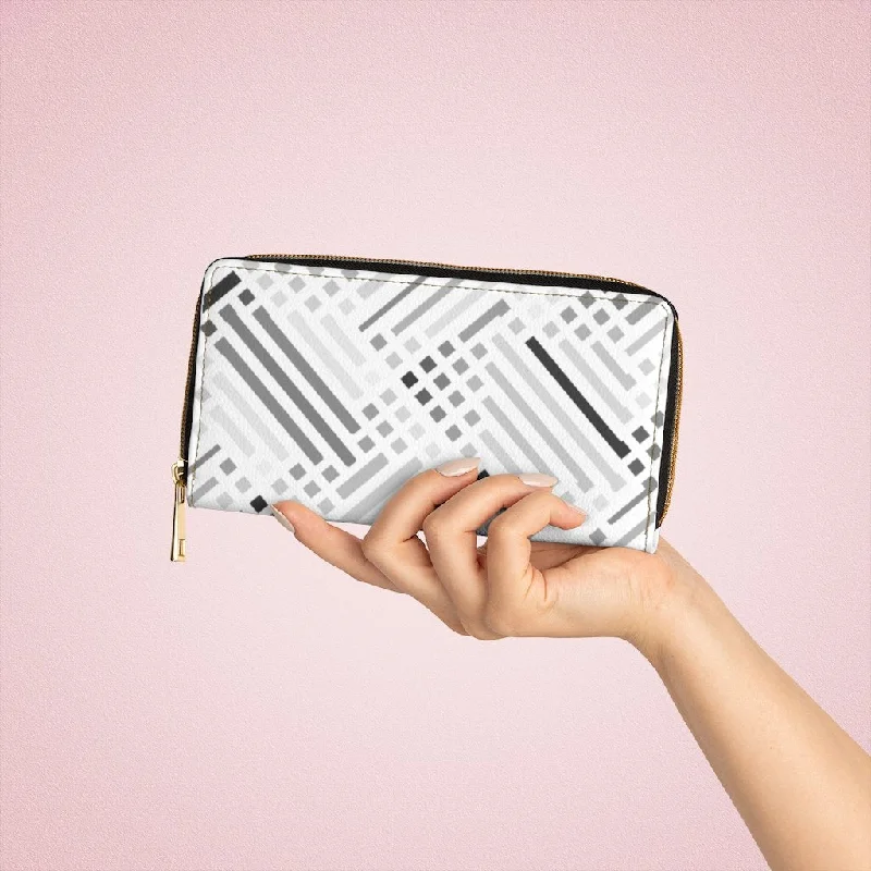 Magnetic phone wallets for convenient attachmentWristlet Phone Wallet, White and Grey Geometric Lines Style Purse