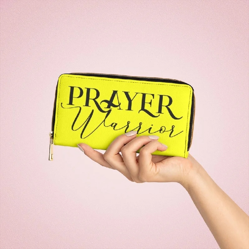 Faux fur phone wallets for a cozy lookWristlet Phone Wallet, Yellow and Black Prayer Warrior Graphic Purse