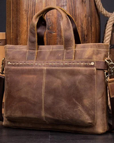 Casual Brown Leather 15 inches Laptop Briefcase Work Side Bag Work Handbag for Men