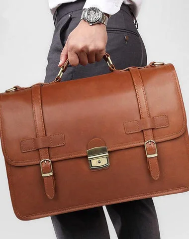 Top Brown Large Leather Mens Business 15 inches Laptop Work Briefcase Large Handbag Briefcase Business Bags For Men