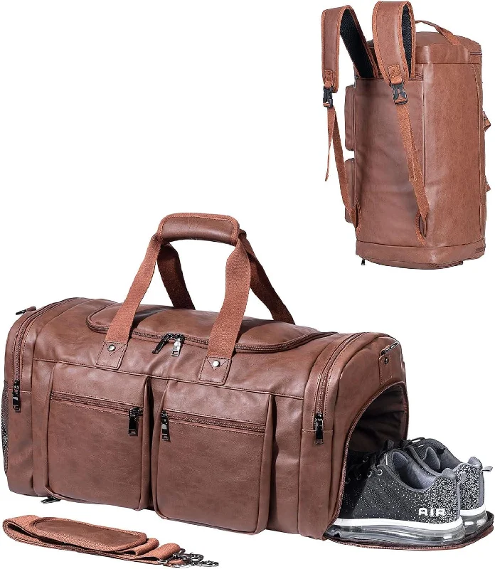 Expandable duffel bags to accommodate more items when neededFR Fashion Co. 22" Leather Multi-Functional Weekender Duffel Bag