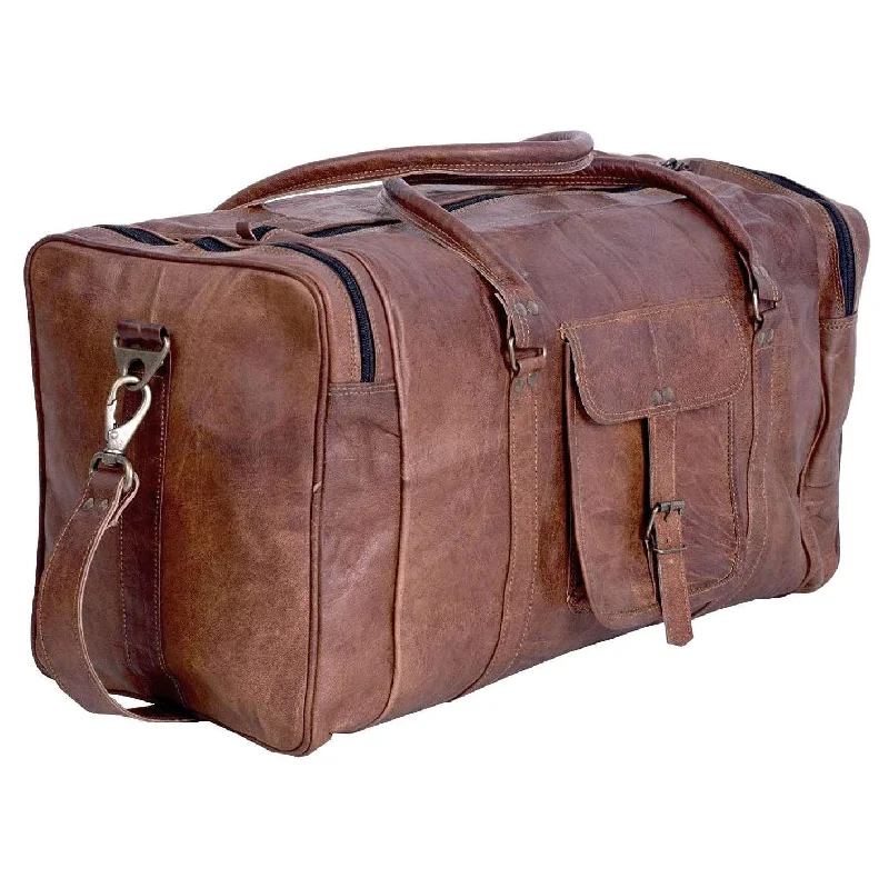 Hiking duffel bags with a hydration bladder pocket for staying hydratedFR Fashion Co. 21" Full Grain Leather Duffel Bag