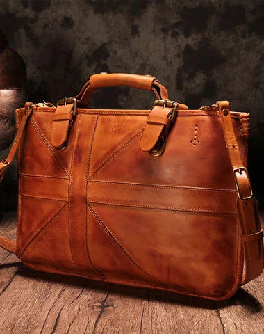 Vintage Brown Leather Mens Briefcase Work Bag Business Bag for men