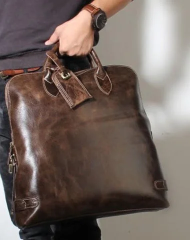 Handmade Leather Mens Cool Business Bag Briefcase Work Bag Laptop Bag for men