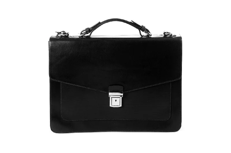 Italian Leather Briefcase - The Arrezo - Onyx Black