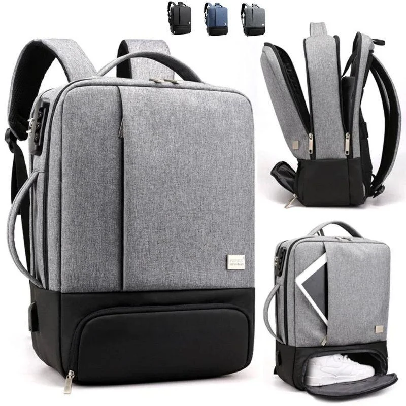 Men's lightweight laptop backpack with 15.6-inch padded sleeve for daily commutingMROYALE™ Men's Anti-Theft Laptop Backpack w/ USB Charging Port + Shoe Storage