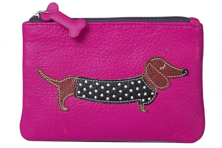 Cowhide leather coin and key purses with a rustic lookBest Friends Sausage Dog Coin Purse