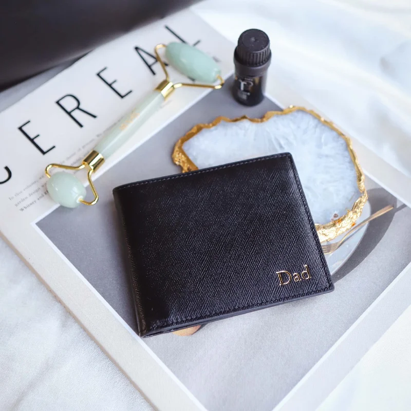 Foldable coin and key purses made of flexible PVC for travel'Nara' Black Saffiano Leather Wallet