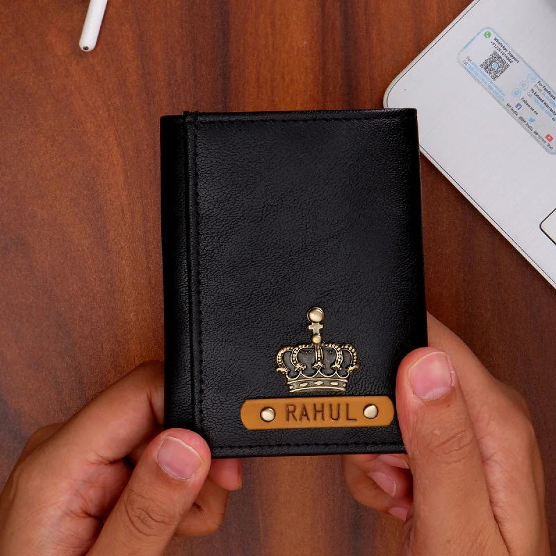 Vintage-Style Passport Covers & Wallets with Brass Hardware for Retro EnthusiastsBlack Trifold Mens Wallet