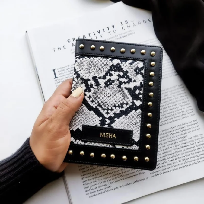 Vintage-Style Passport Covers & Wallets with Brass Hardware for Retro EnthusiastsAnimal Print Passport Cover – Black & White with Stud Work