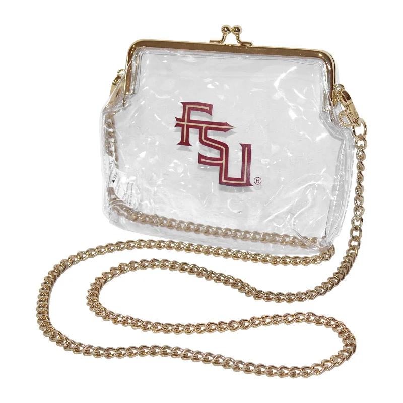 Leather coin and key purses with hand - stitched details for menCapri Designs Stacked FSU Logo Kiss Lock Clear Purse