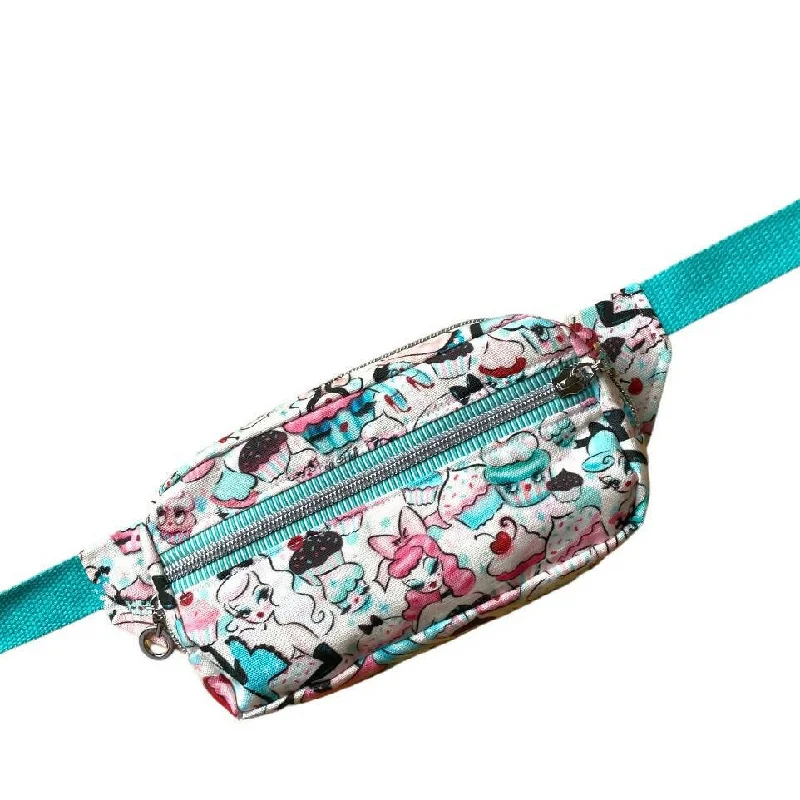 Colorful fabric coin and key purses with floral patterns for girlsCupcake Pinup Belt Bag