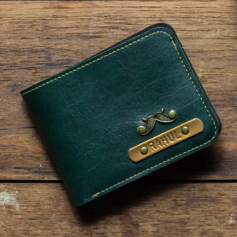 Embroidered Silk Passport Covers & Wallets with Gold Thread for Special OccasionsCustomized Forest Green Wallet For Men with Free Charm