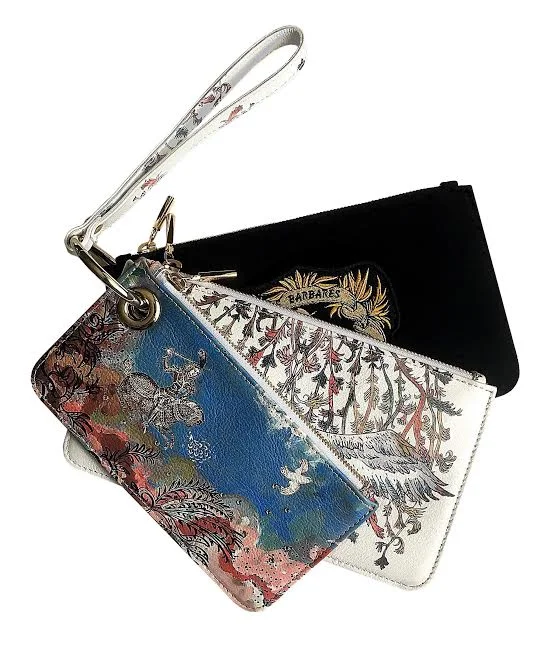 Silver - plated coin and key purses with gemstone accentsTRIO wristlet multi-leather pouches