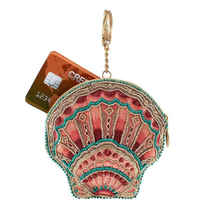 Leather coin and key purses with hand - stitched details for menMARY FRANCES "Down Under Seashell" coin purse