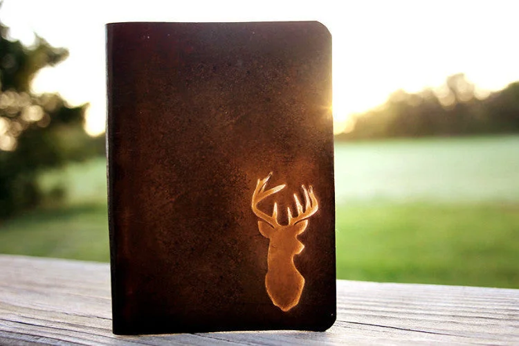 Camouflage-Patterned Passport Covers & Wallets for Hunters and MilitariesMen's Leather Passport Cover - Deer Antlers