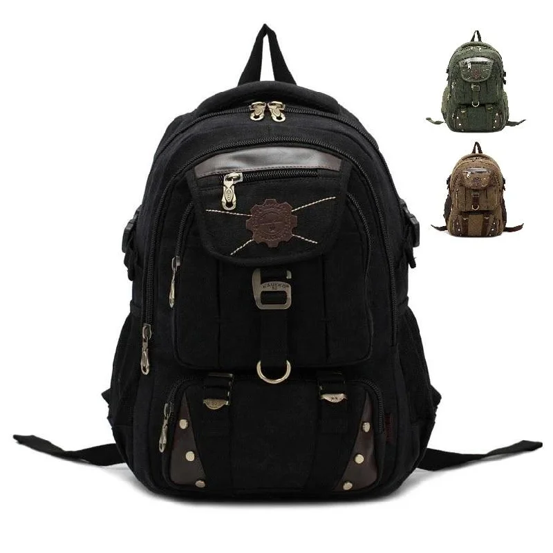 Men's hiking backpack with hydration bladder sleeve for staying hydratedMROYALE™ Men's Unique Vintage Canvas Traveller Backpack