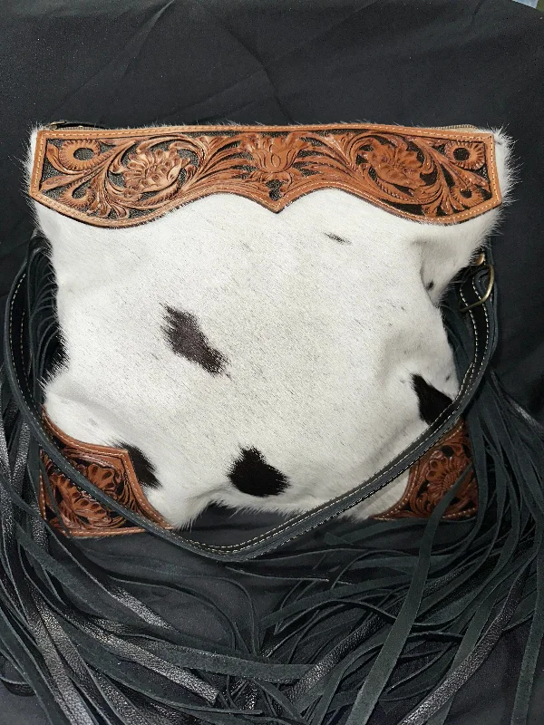 Cowhide leather coin and key purses with a rustic lookMyra Bag: "TUMBLEWEED TRAIL FRINGED HAND-TOOLED BAG"