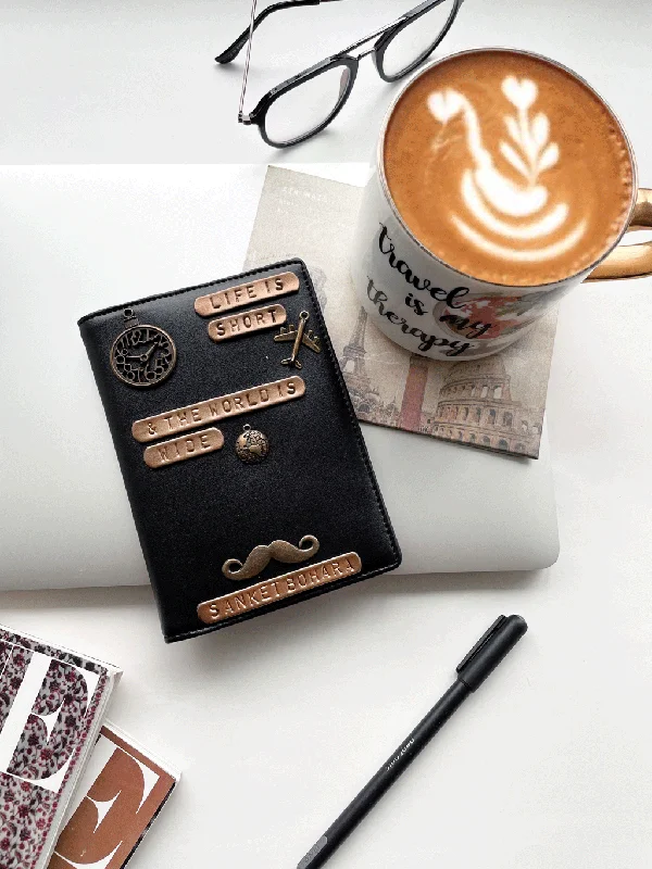 Cowhide Leather Passport Covers & Wallets with a Rustic Western LookPersonalised Basic Black Passport Cover