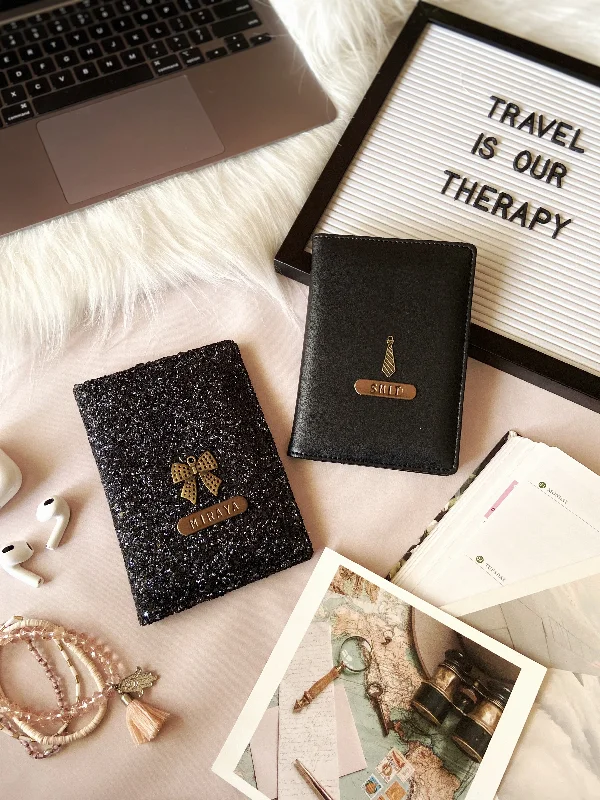 Colorful Floral-Printed Passport Covers & Wallets for Fashionable WomenPersonalised Black Glitter & Black Couple Passport Cover