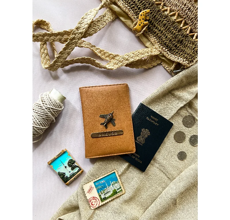 Embroidered Silk Passport Covers & Wallets with Gold Thread for Special OccasionsPersonalised Tan Brown Passport Cover