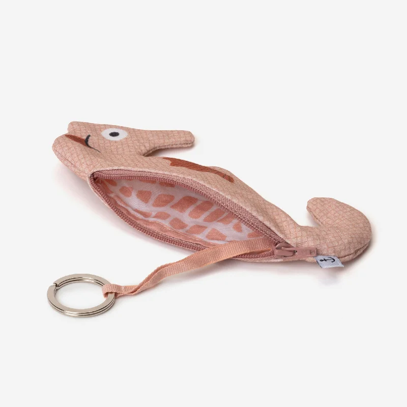 Foldable coin and key purses made of flexible PVC for travelSeahorse - Pink (keychain)