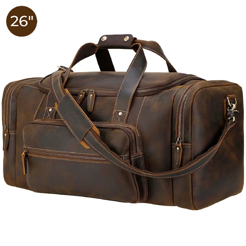 Designer duffel bags with unique patterns and high-end materialsPolare 26"/30" Full Grain Cowhide Leather Large Duffle Weekender Overnight Travel Duffel Bag For Men 62L/72L