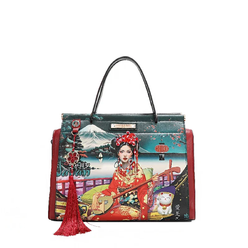 Color-blocked satchel with bold and bright colors for a trendy lookAKIKO LA BELLEZA SATCHEL