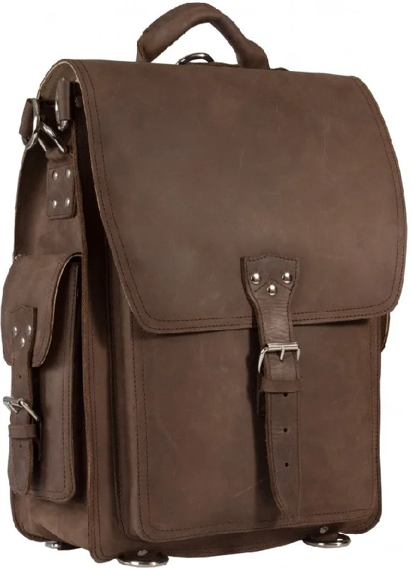 Studded satchel with a punk-rock edgeBLACK FRIDAY!! HIDEONLINE LEATHER MUD BROWN CRAZY HORSE BACKPACK / MESSENGER BAG