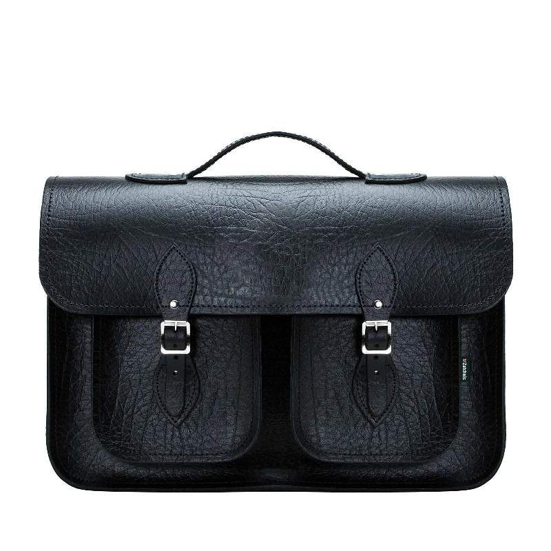 Satchel with a detachable strap for easy customizationTwin Pocket Executive Handmade Leather Satchel - Black