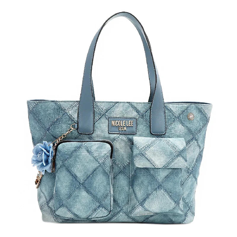 Faux fur satchel with a fluffy exterior for a winter fashion statementBLUE FLOWER SATCHEL