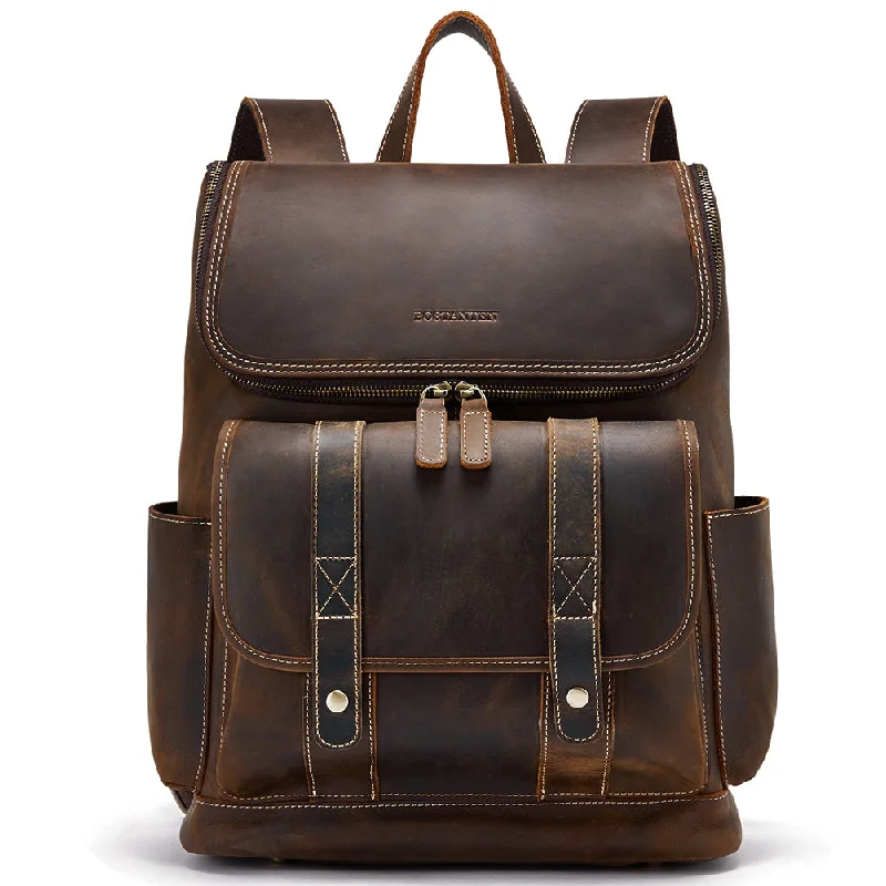 Men's anti-theft backpack with hidden compartments for urban travelVintage Laptop Backpack 15.6'' - Handcrafted Crazy Horse Leather