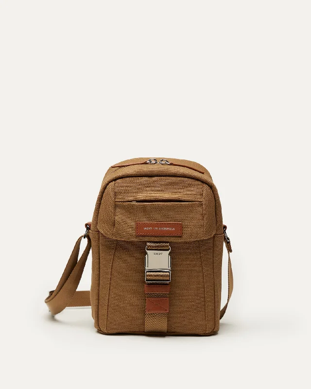 Designer men's crossbody bag with a unique pattern or logoBrantford Organic Cotton Canvas Crossbody Bag