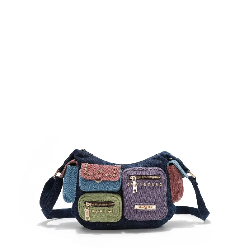 Men's crossbody bag with multiple interior pockets for organizationCOLOR BLOCK DENIM CROSSBODY