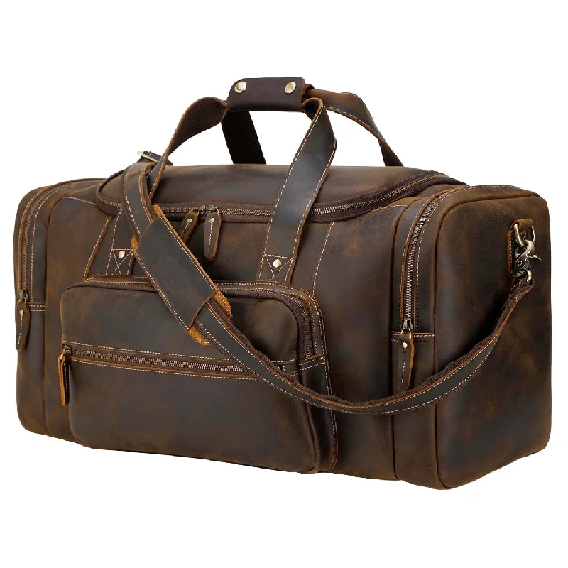 Designer duffel bags with unique patterns and high-end materialsPolare 23" Full Grain Cowhide Leather Gym Duffle Weekender Overnight Travel Duffel Bag For Men 42L