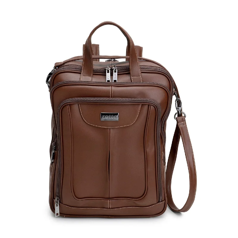 Men's backpack with a reflective strip for night-time visibility'Fitzroy' unisex backpack by Zette - cognac