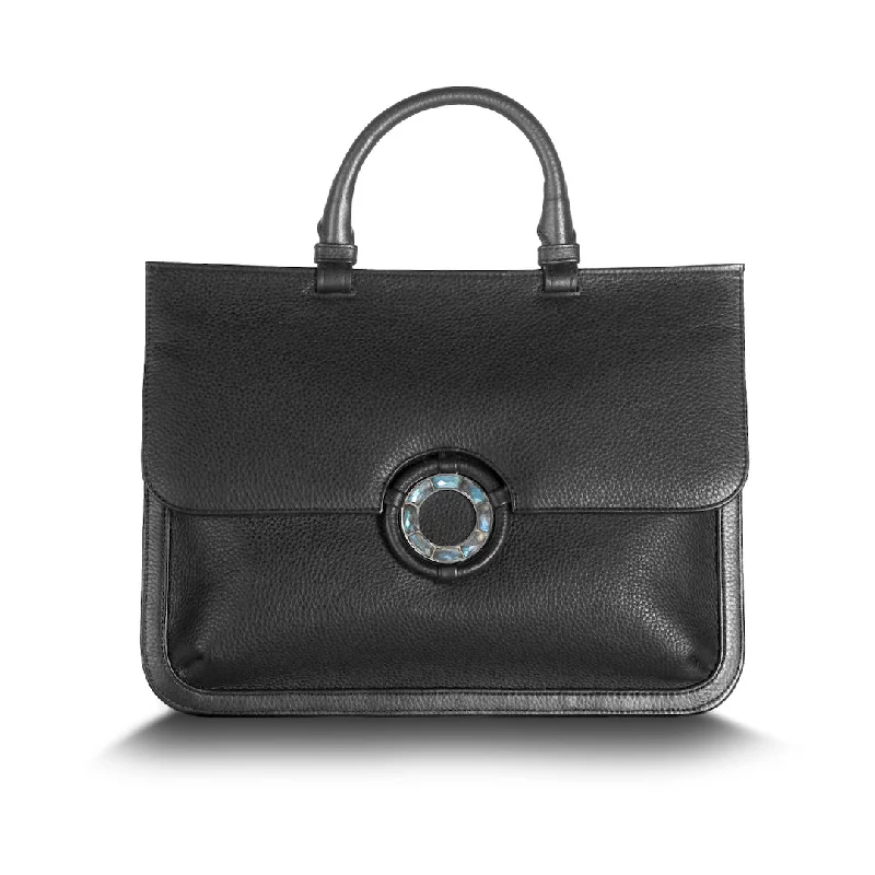 Faux fur satchel with a fluffy exterior for a winter fashion statementSydney Convertible Satchel - Black Leather, Labradorite Grommet