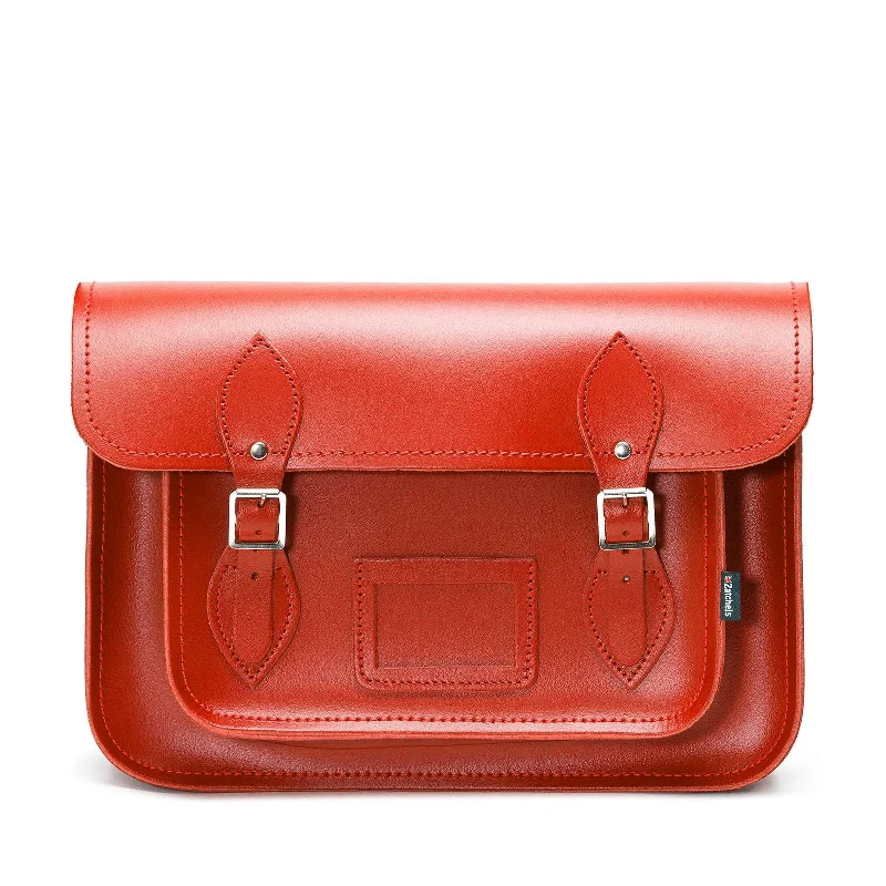 Waterproof nylon satchel with a drawstring closure for outdoor useHandmade Leather Satchel - Pillar Box Red