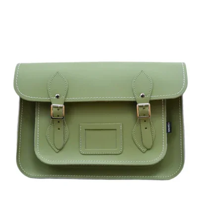 Studded satchel with a punk-rock edgeHandmade Leather Satchel - Sage Green