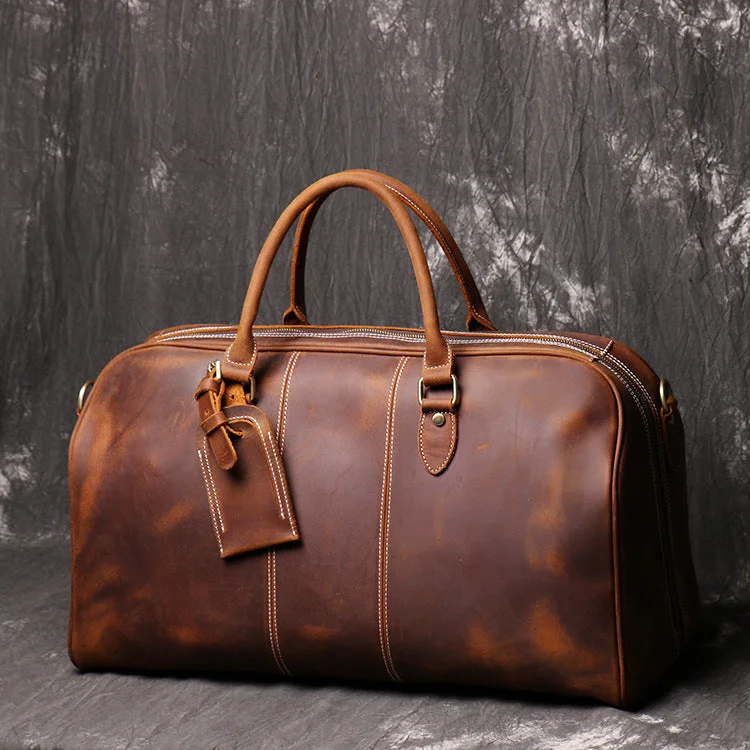 Compact duffel bags for short weekend getawaysHandmade Vintage Leather Overnight Duffel Bag Travel Bag Holdall Luggage Bag