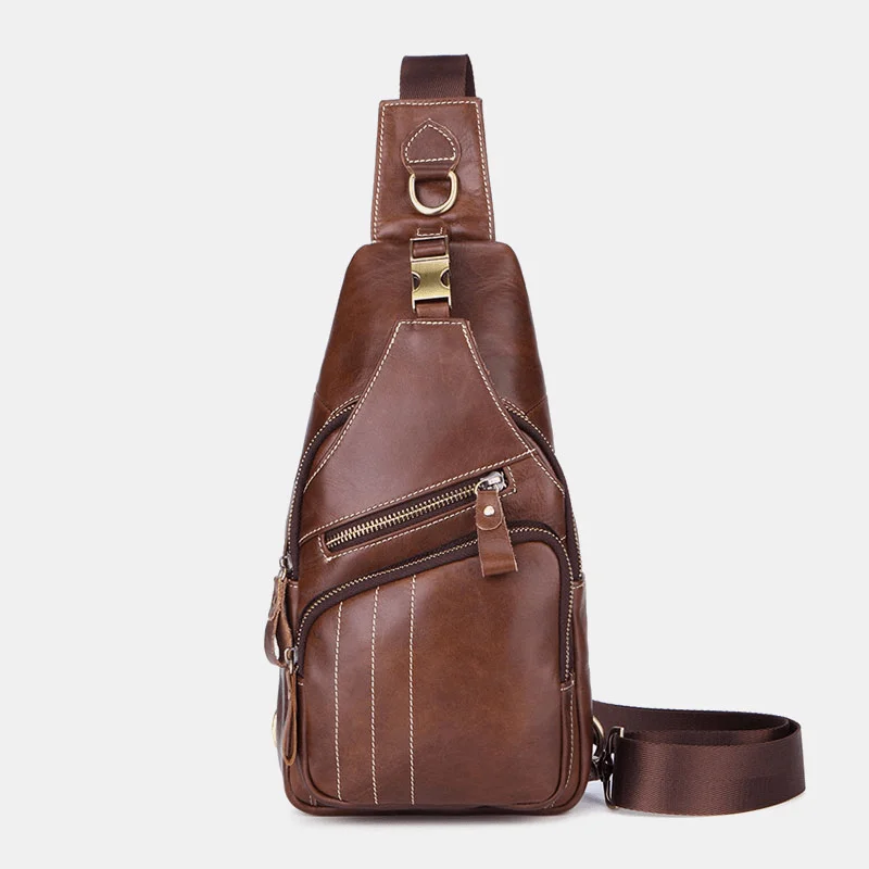 Men's chest bags with a built - in wallet sectionMen Genuine Leather Retro Business Casual Solid Color Leather Shoulder Bag Crossbody Bag Chest Bag