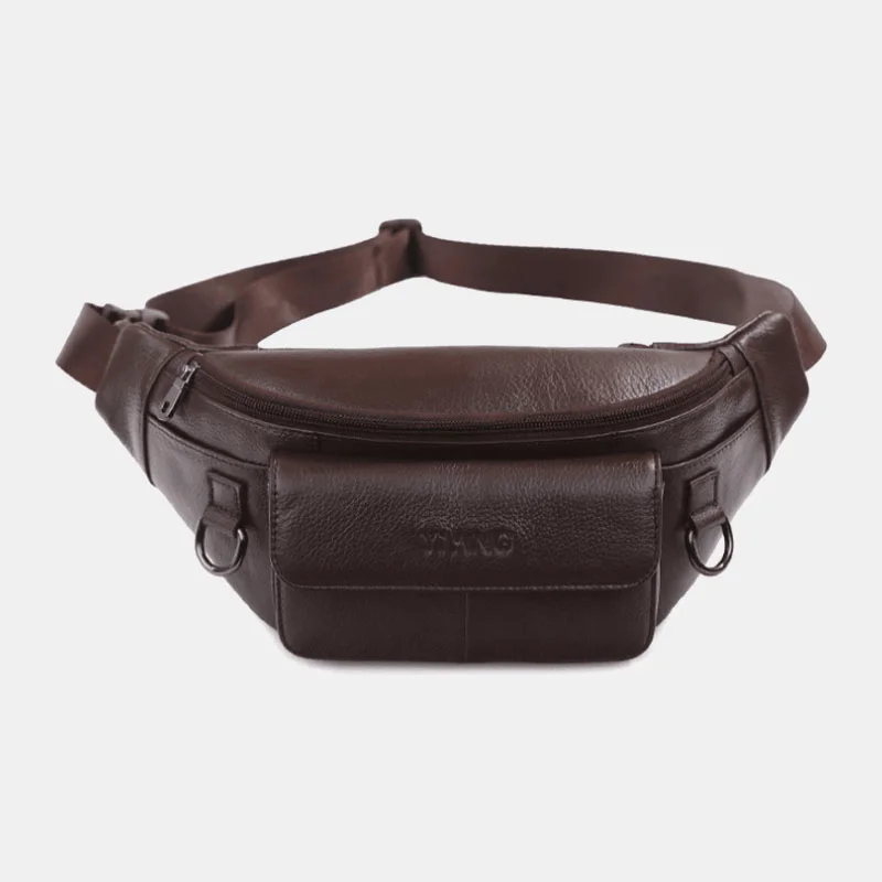 Men's chest bags with a key leash insideMen Genuine Leather Solid Color Multi-Carry Crossbody Bag Chest Bag Belt Bag Waist Bag