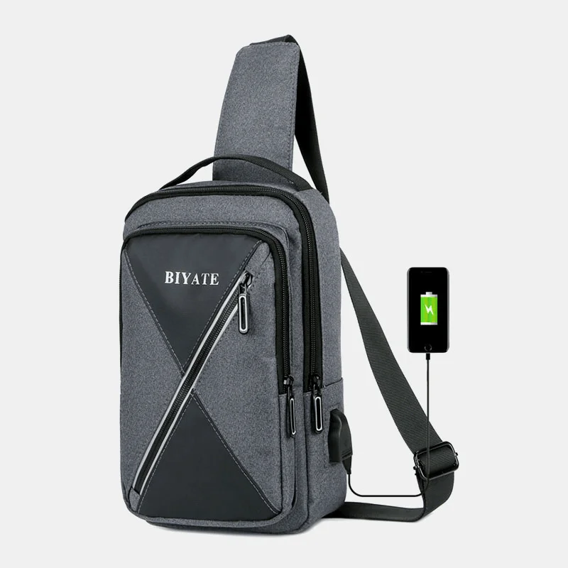 Men's chest bags with a weather - resistant fabricMen USB Charging Multi-Pocket Chest Bag Oxford Non-Slip Wear-Resistant Waterproof Casual Shoulder Bag Crossbody Bags