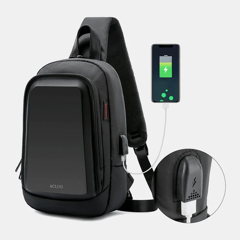 Men's chest bags with a detachable shoulder padMen USB Charging Waterproof Chest Bag Casual Detachable Shoulder Strap Breathable Crossbody Bags Shoulder Bag