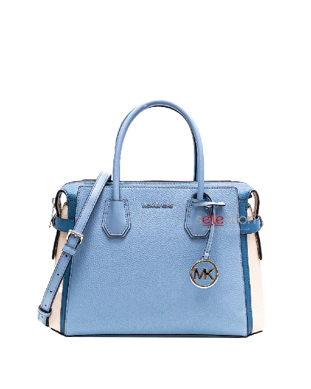 RFID - blocking men's crossbody bag for security - conscious travelersMichael Kors Mercer Medium Pebbled Leather Belted Satchel Bag In Pale Blue Multi