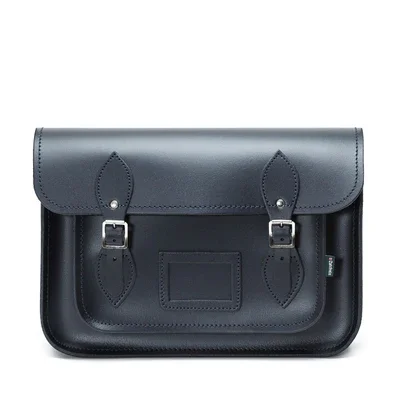 Convertible satchel that can be worn as a crossbody or shoulder bagHandmade Leather Satchel - Navy Blue