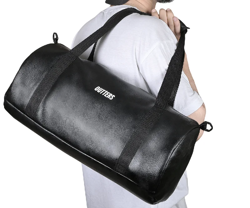 Black PU Leather Travel Duffle Gym bag