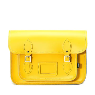 Plus-size satchel with a spacious interior for carrying all essentialsHandmade Leather Satchel - Pastel Daffodil Yellow