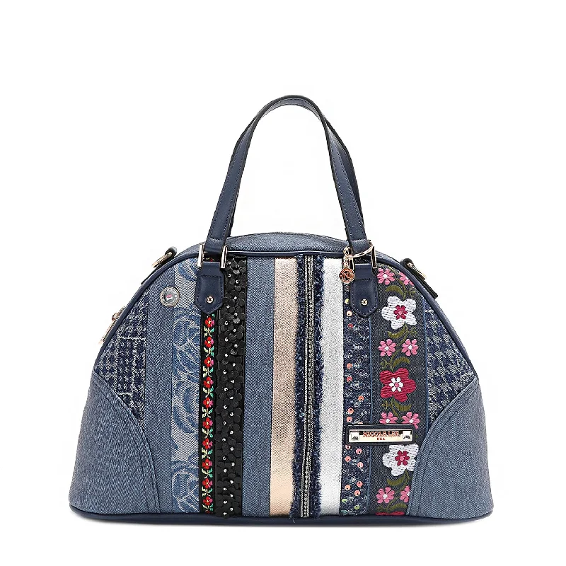 Studded satchel with a punk-rock edgePATCH FLOWER DOME SATCHEL