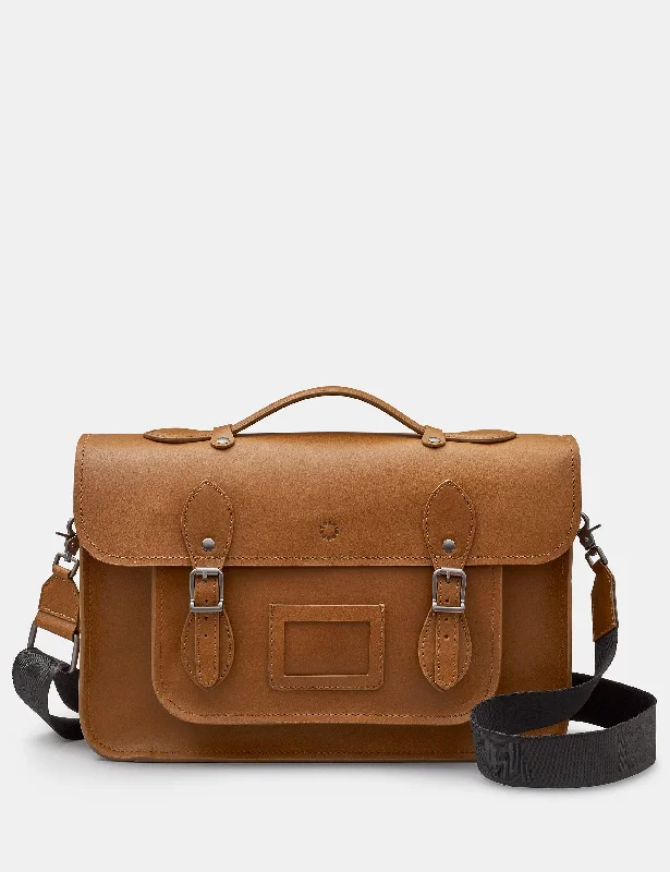 Women's leather satchel with a hand-stitched edge for a premium lookBelforte 14" Brown Leather Satchel Bag